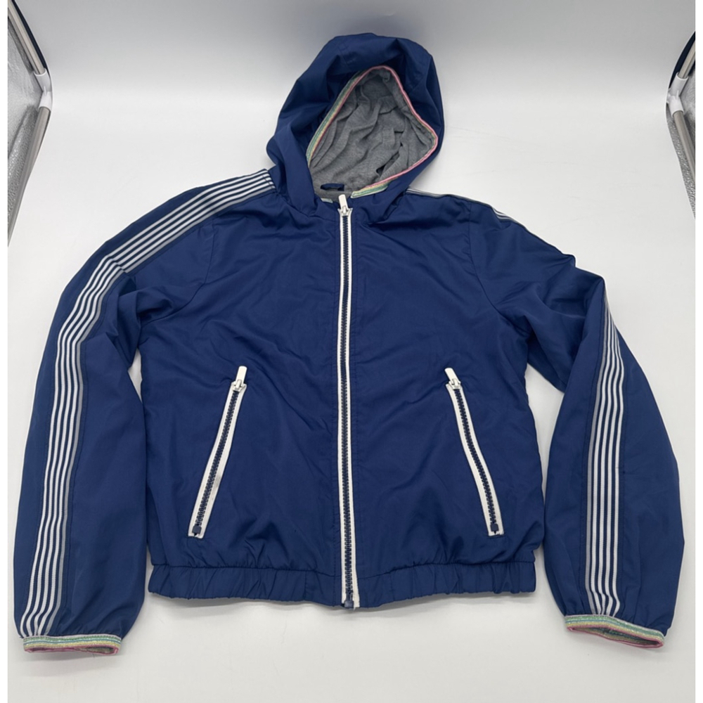 Girls LONDON FOG Blue Zippered Jacket S with Gray Hood